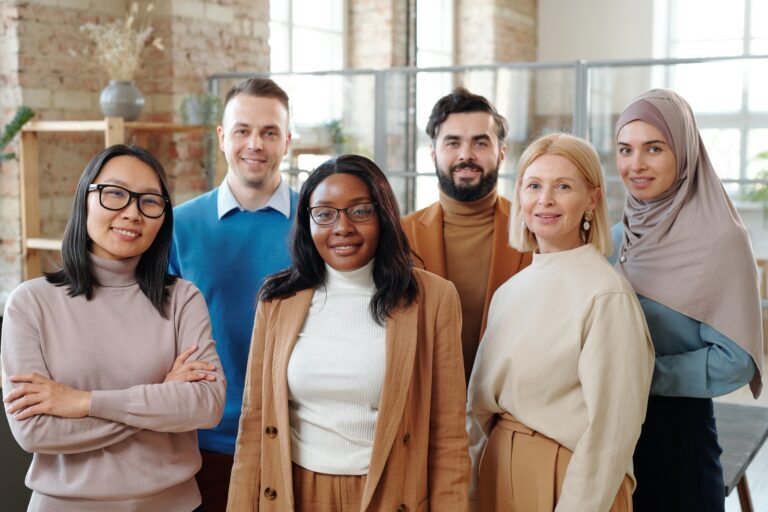 Interracial colleagues of modern company