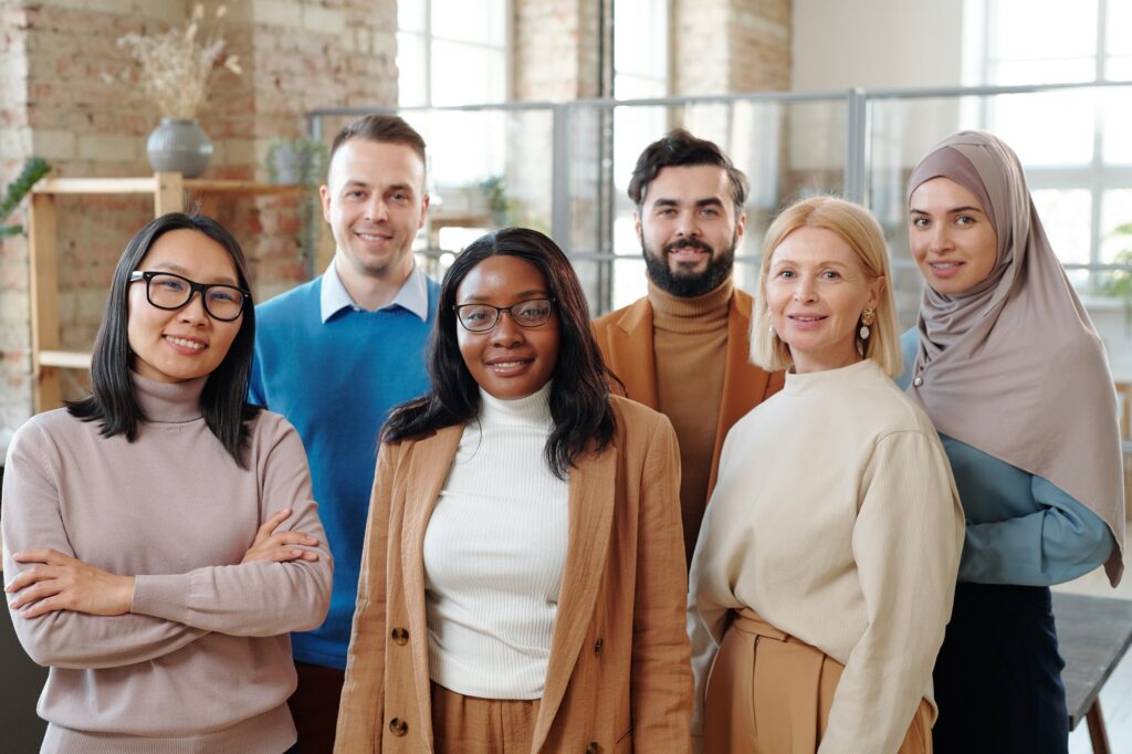 Interracial colleagues of modern company