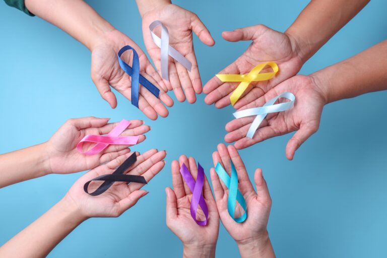 Colorful awareness ribbons for cancer